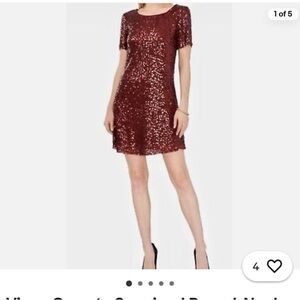 Vince Camuto Sequin Dress Women’s SZ S Deep Red Short‎ Sleeve Party Cocktail